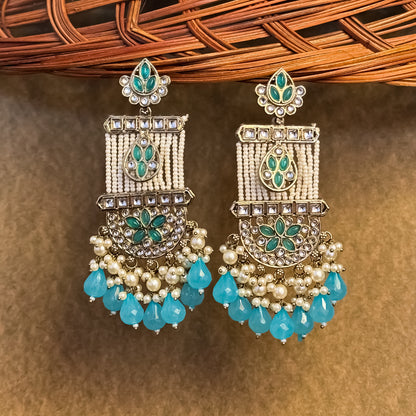 Kamya Pearl Chandbali Earrings- Sky Blue