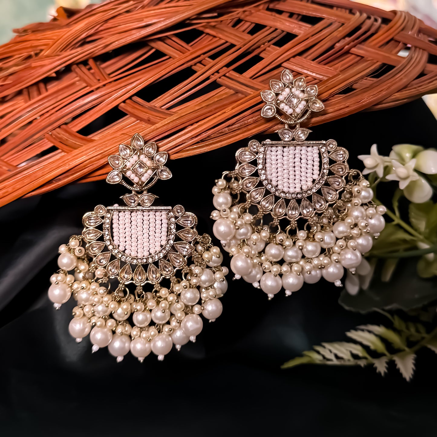 Mansa Kundan Pearl Chandbali - Golden/Ivory