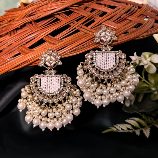 Mansa Kundan Pearl Chandbali - Golden/Ivory