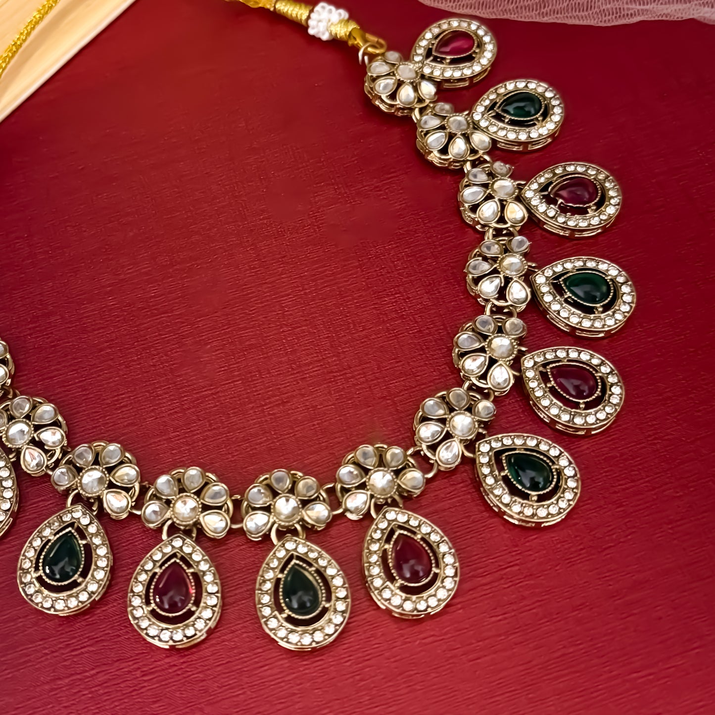 Pink & Green Snigdha Kundan Choker Necklace Set