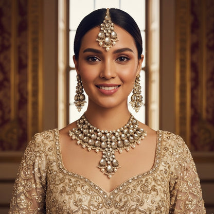 Swara Premium Kundan Necklace Set - Golden