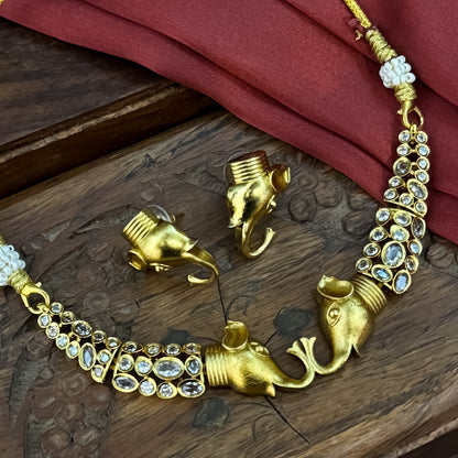 Ella Elephant Polki Mini Necklace Set - Golden