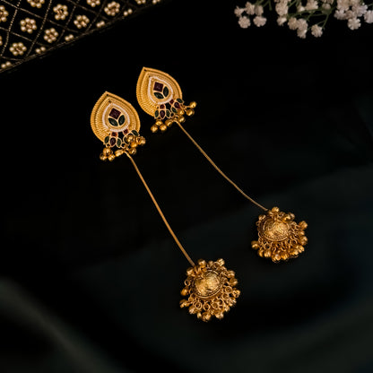Anjana Premium Kashmiri Brass Dejhoor Ghungroo Earrings - Pink & Green