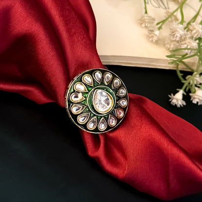 Asyan Meenakari Kundan Adjustable Ring - Green