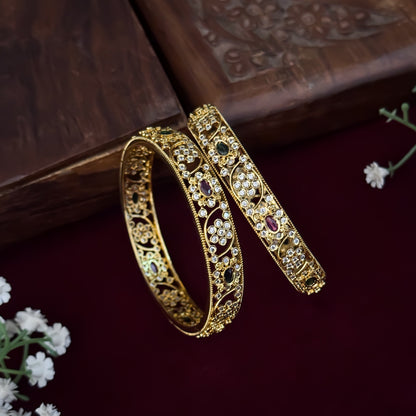 Pink & Green Akhila Premium AD Bangles (Set of 2)