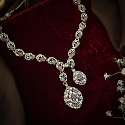 Pastel Pink & Green Dhrishya Kundan Necklace Set