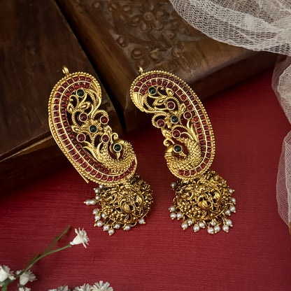Madhvi Premium Temple Gold Earcuff Earrings