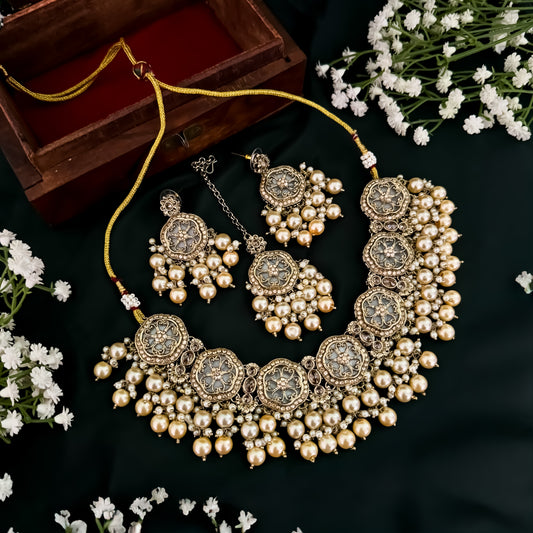 Sariska Pearl Loaded MOP Necklace Set - Golden