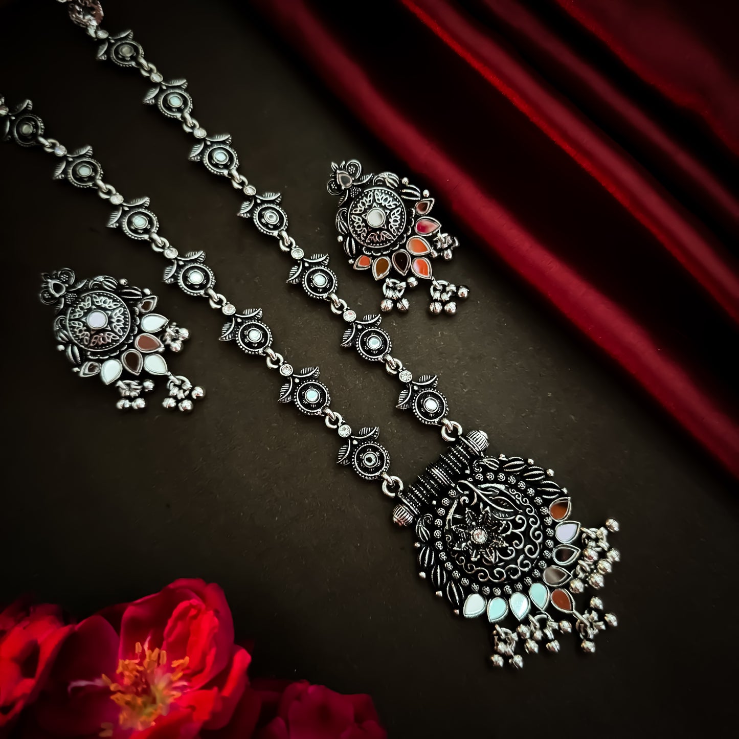Gulaba Mirror Long Necklace Set