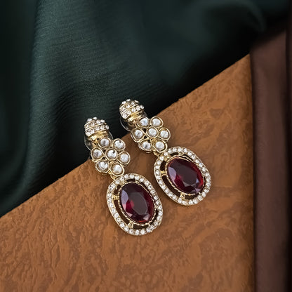 Maroon Tayani Zircon Kundan Necklace Set with Earrings