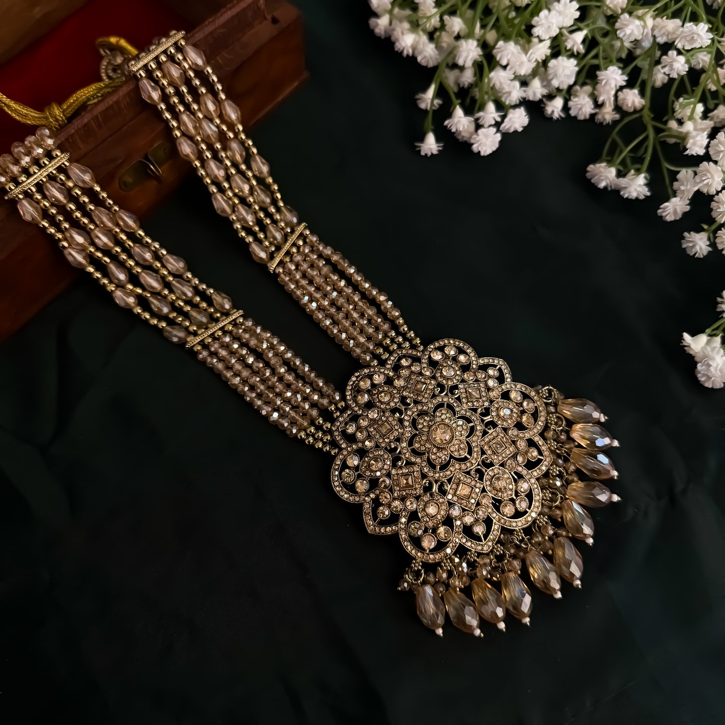 Mandala Jadau Reverse AD Necklace Set- Copper Golden