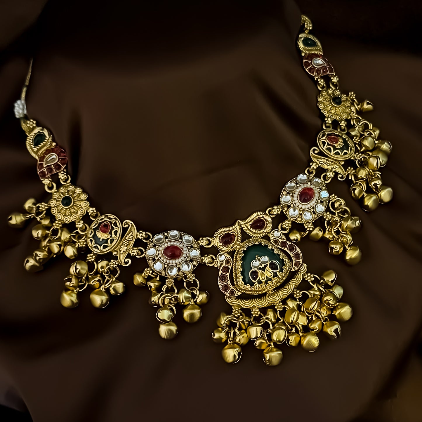 Harini Heritage Rajwadi Necklace Set - Pink & Green