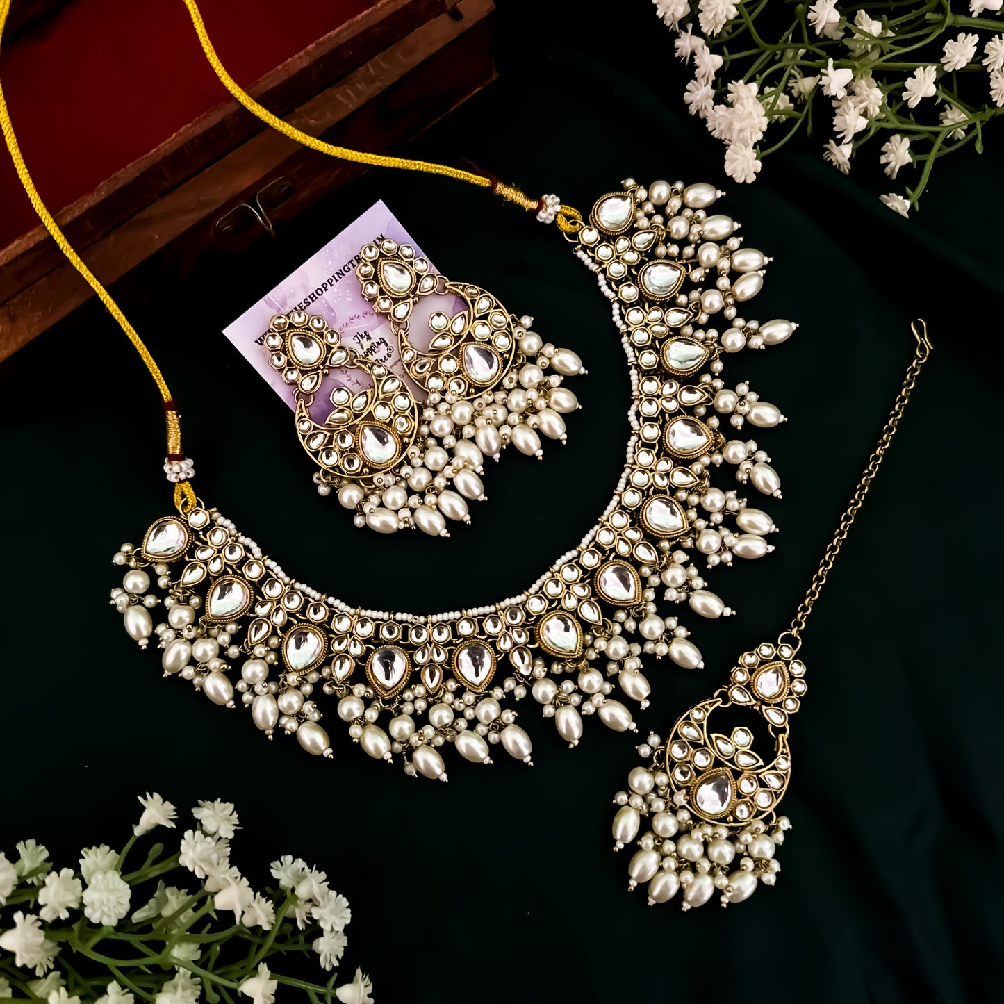 Rubab Kundan Pearl Necklace Set - Golden