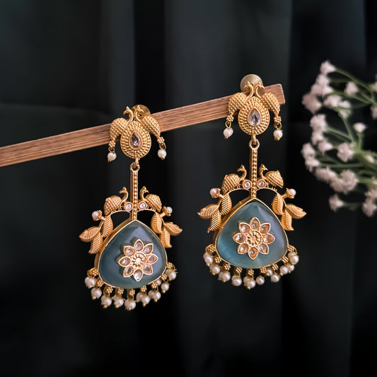 Imani Premium Kashmiri Brass Earrings - Golden & Turquoise