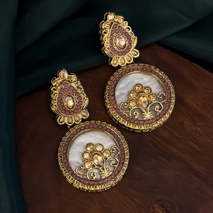 Itika Jadau MOP Chandbali Earrings - Lavender