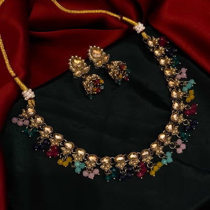 Kusha Reverse AD Sleek Necklace Set - Multi