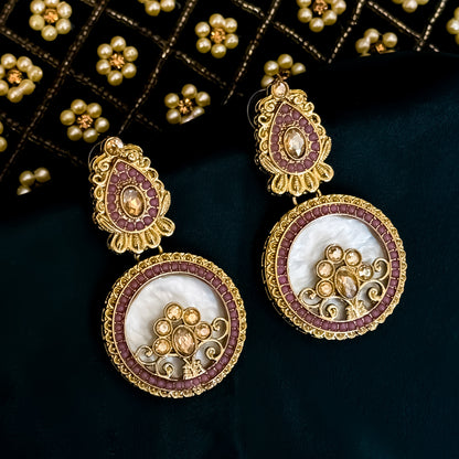 Itika Jadau MOP Chandbali Earrings - Lavender