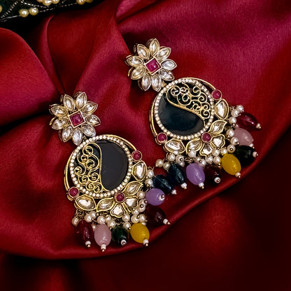 Ishika Premium Cutwork MOP Premium Chandbali Earrings - Multi