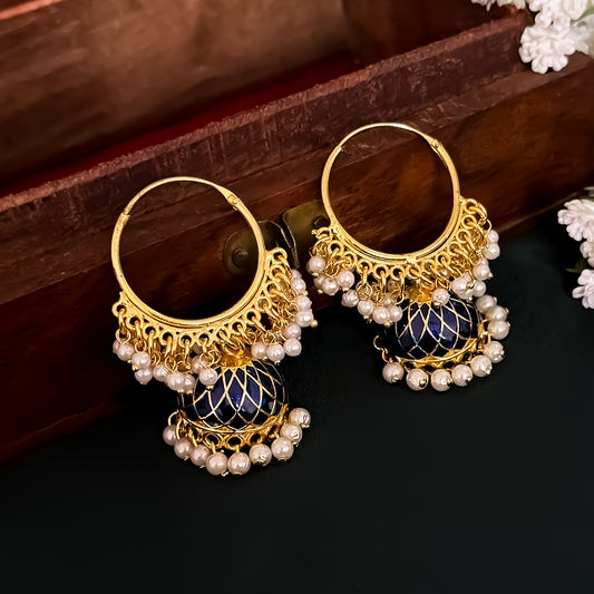 Pihu Pearl Bali Jhumka Earrings - Blue