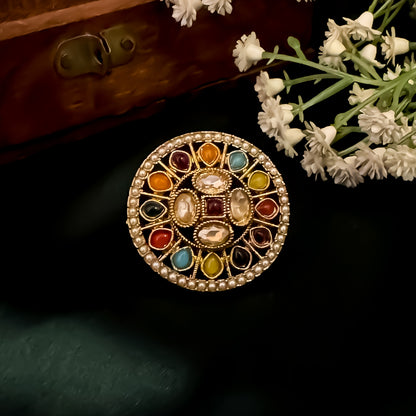Daniya Jadau Adjustable Ring - Multi