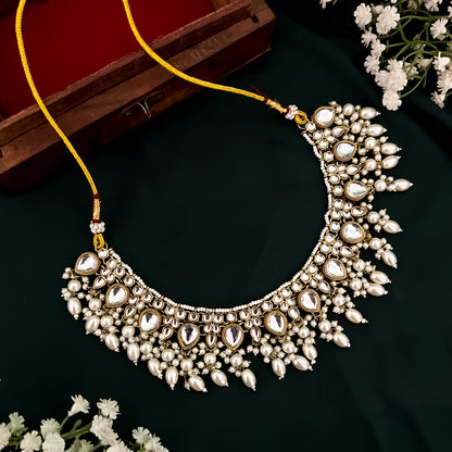 Rubab Kundan Pearl Necklace Set - Golden