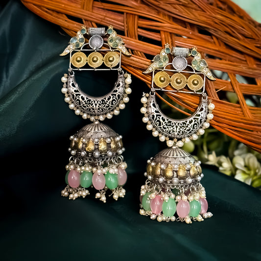 Swara Dual Tone Premium Brass Jhumka Earrings