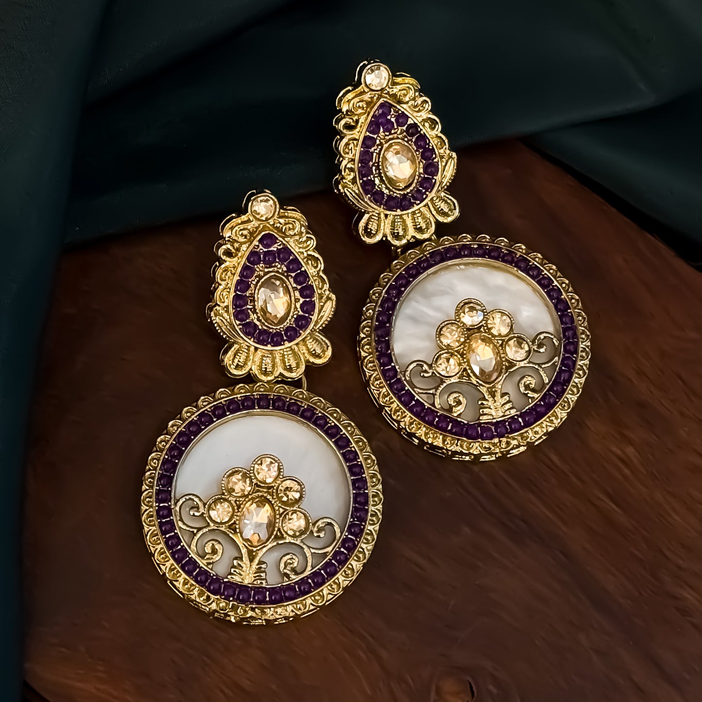 Itika Jadau MOP Chandbali Earrings - Purple