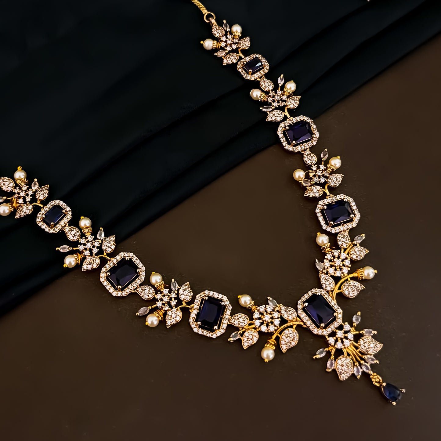 Shreshtha AD Necklace Set - Blue