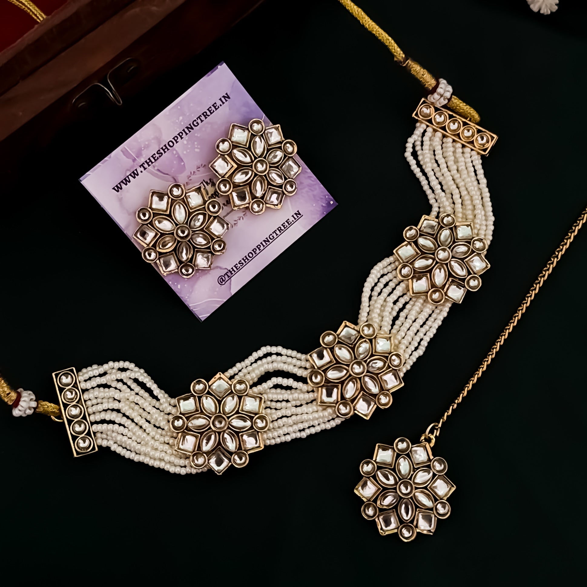 Diksha Kundan Choker Necklace Set - Golden