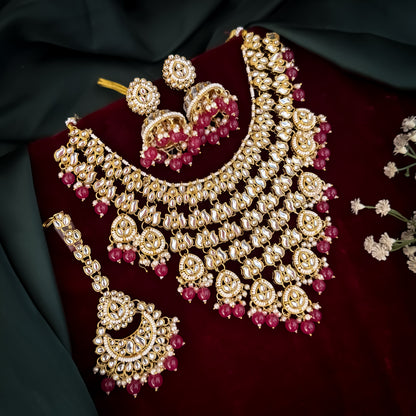 Shameena Premium Kundan Necklace Set - Pink