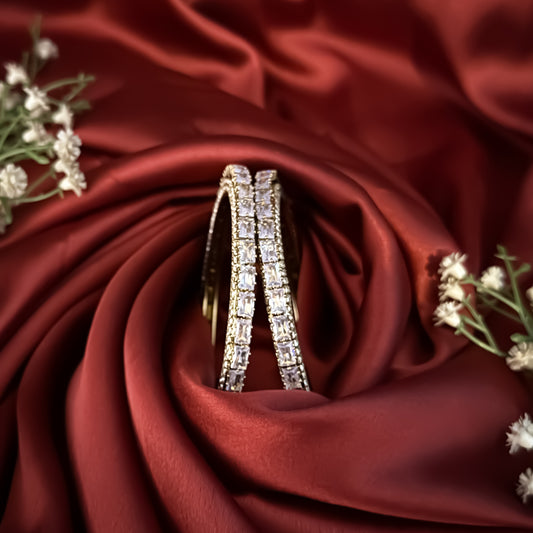 Golden Sharvi Premium AD Bangles (Set of 2)