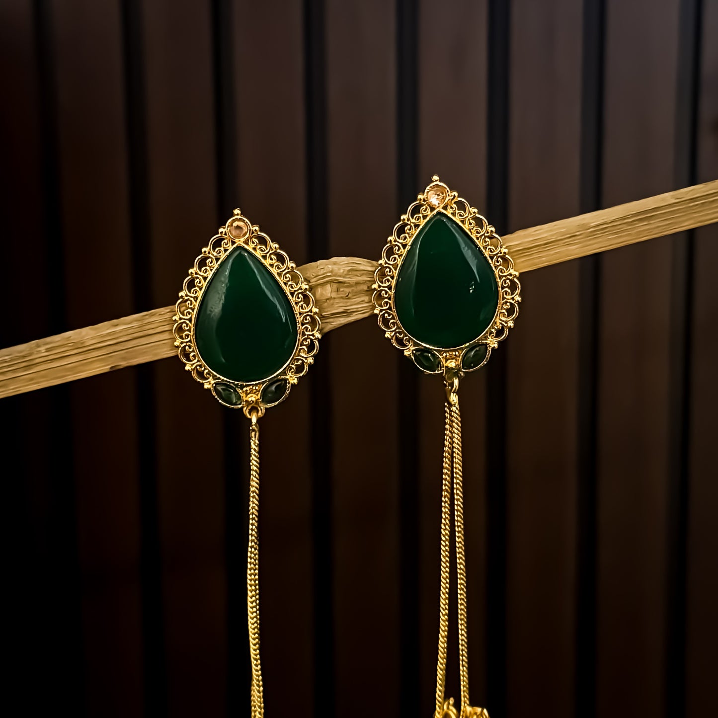 Oshin Kashmiri Dehjoor Ghunghroo Earrings - Green