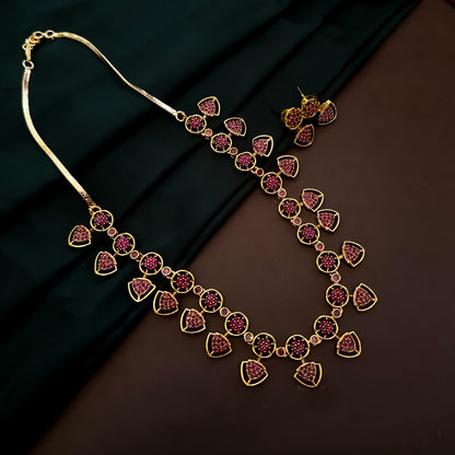 Anjari Diamond (AD) Drop Neckalce Set- Pink