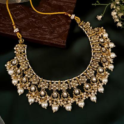 Etika Premium Kundan Necklace Set - Golden