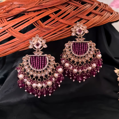 Mansa Kundan Pearl Chandbali - Wine