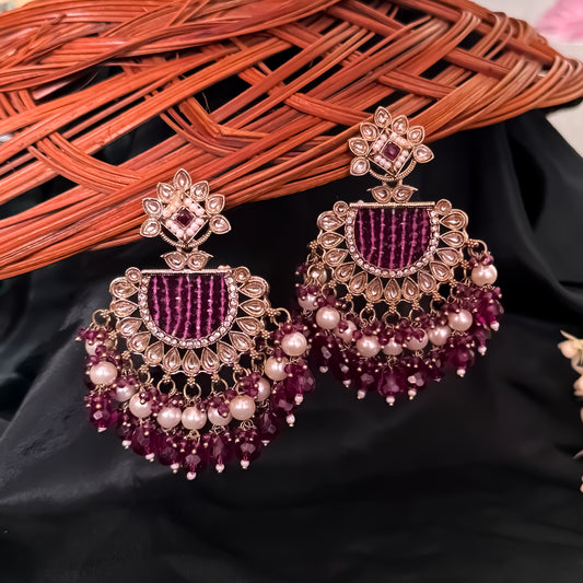 Mansa Kundan Pearl Chandbali - Wine