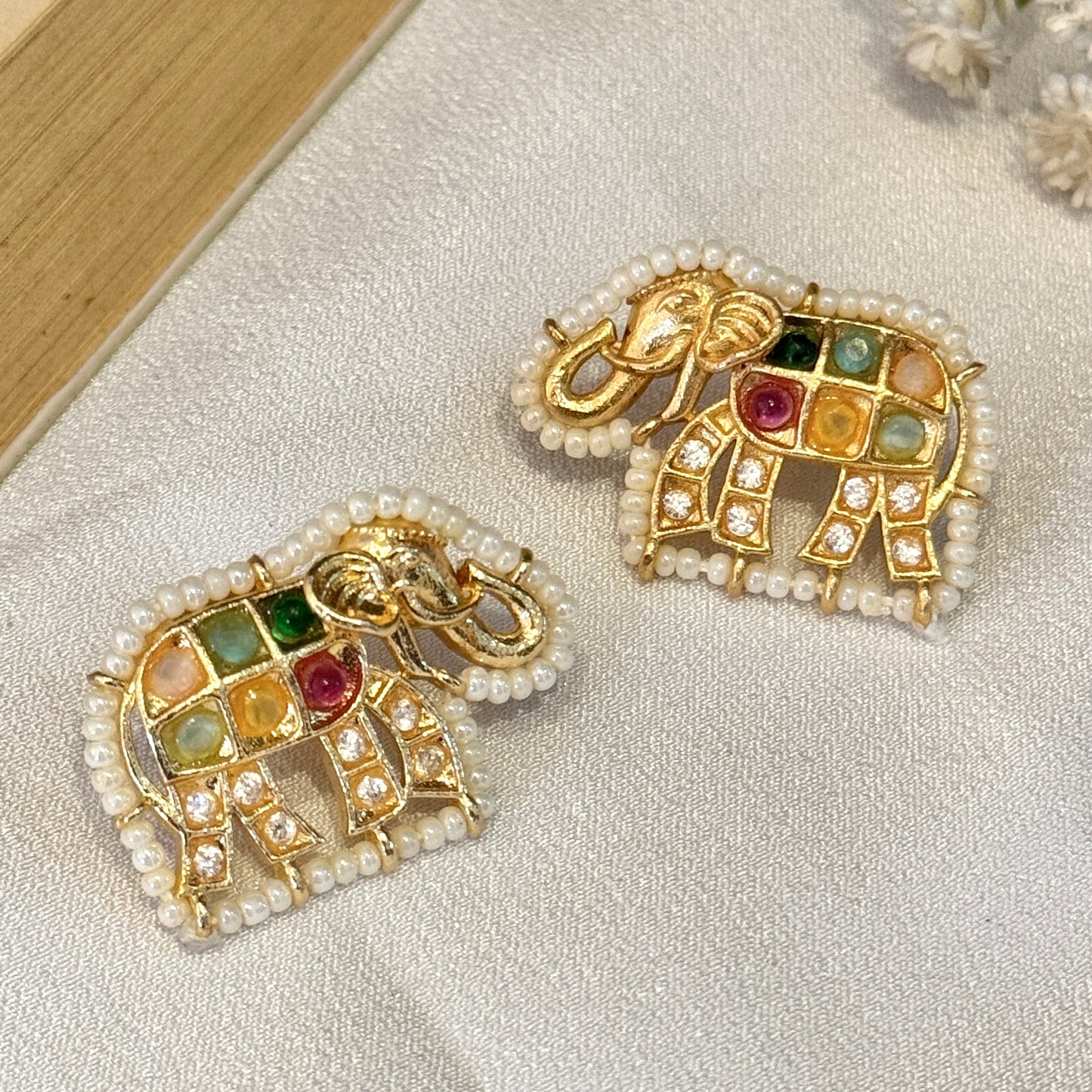 Gajanan Jadau Brass Stud Earring - Multi