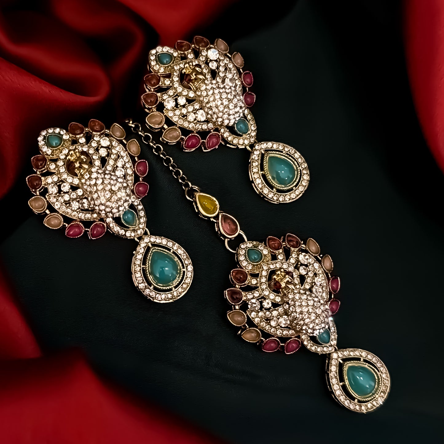 Yasmin Peacock Reverse AD Necklace Set - Multi