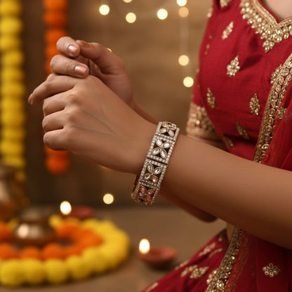 Prakriti Polki Lookalike Openable Bangles/Kada - Golden