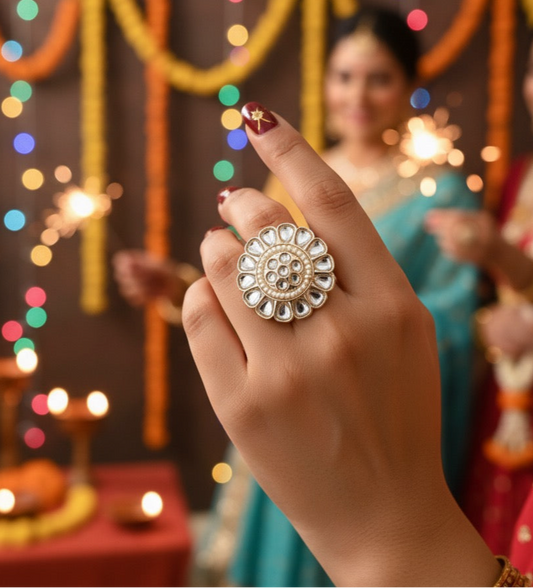 Avni Dabi kundan Adjustable Ring