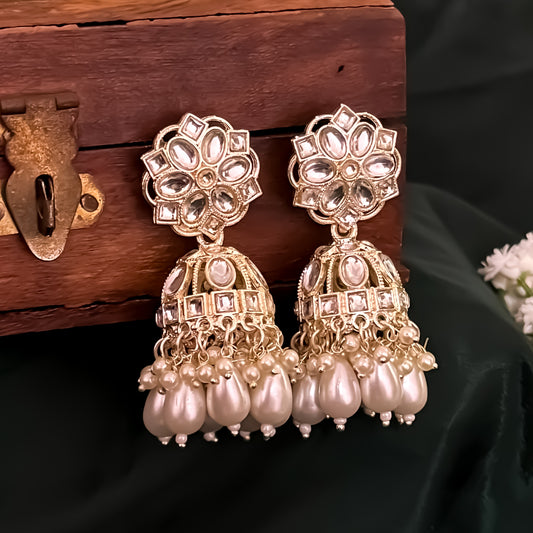 Aashika Pearl Jhumka Earrings- Golden