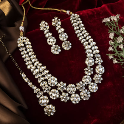 Golden Nandisha Double Layer Kundan Necklace Set
