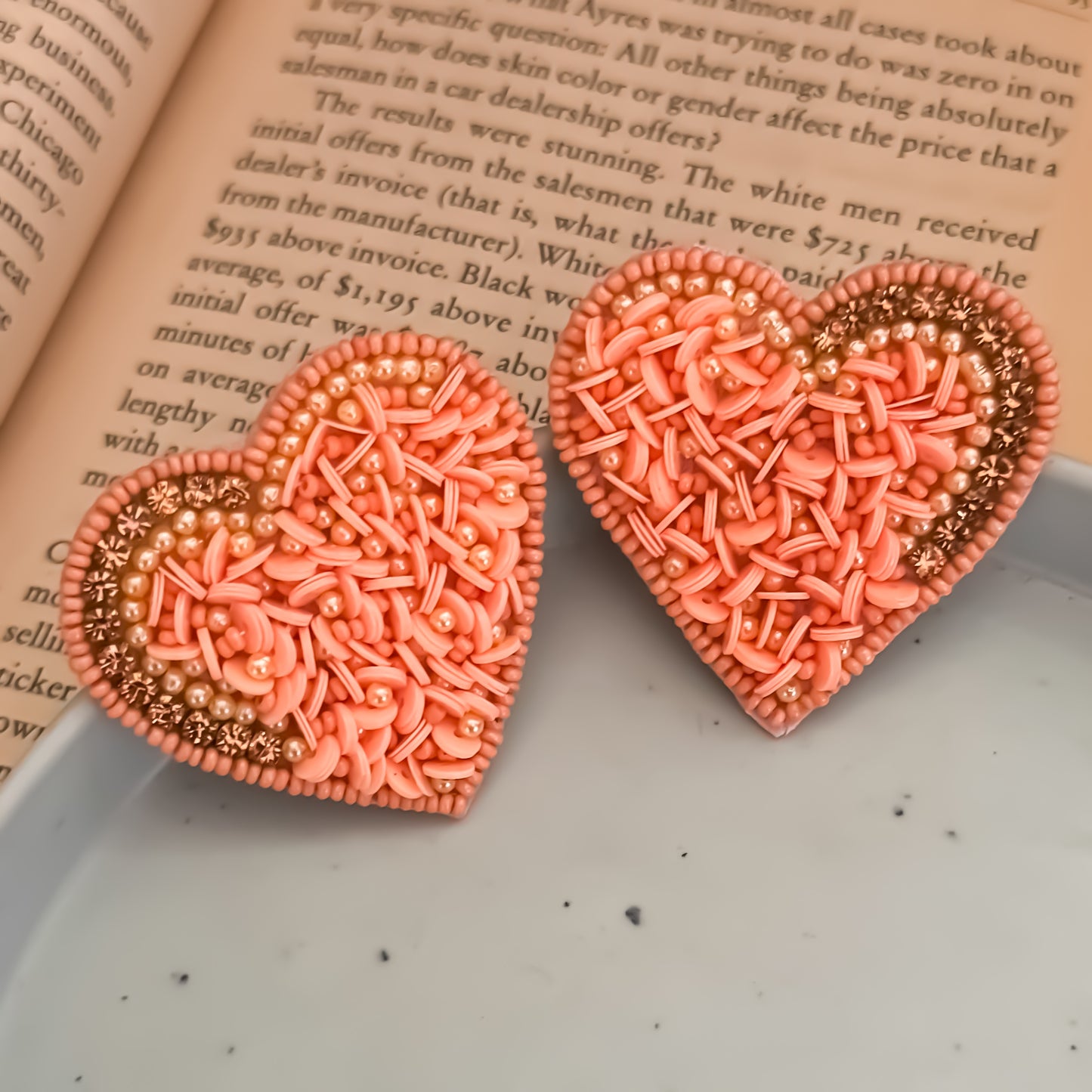 Peachy Punch Heart Embellished Earrings