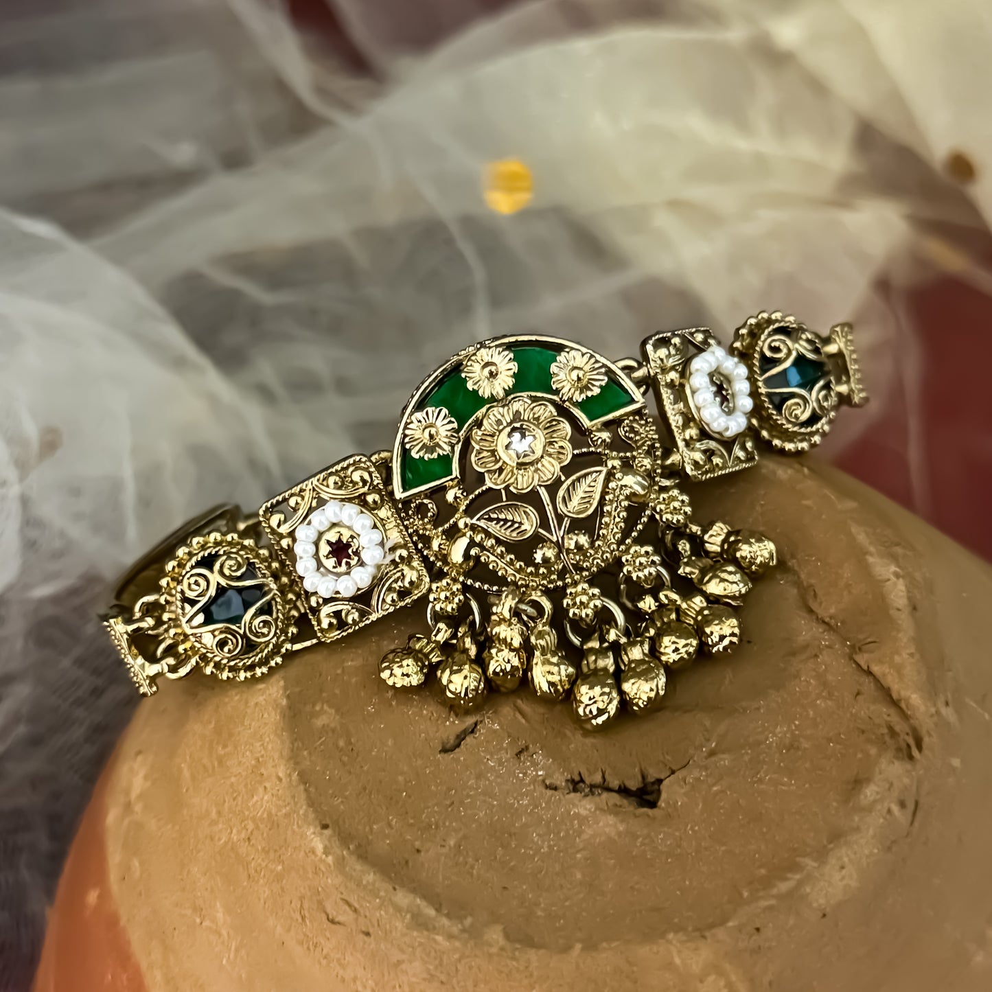 Green Afshan Kashmiri Ghungroo Adjustable Bracelet