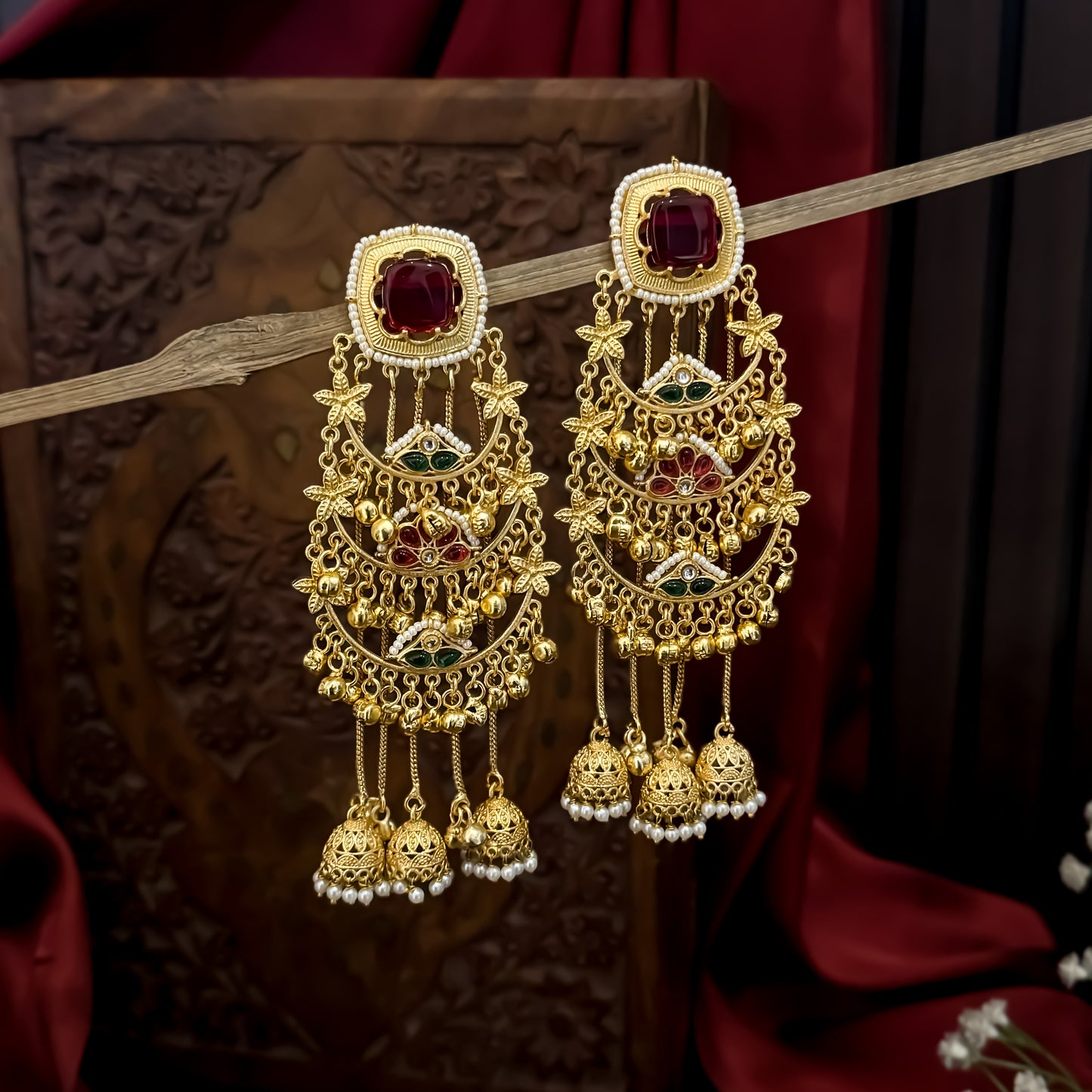 Anjuman Designer Kashmiri Brass Chandbali Jhumka Earrings - Multi