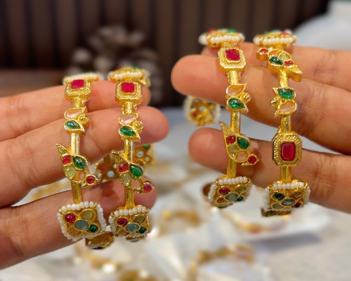 Amberin Jadau Peacock Bracelet/Kada - Multi