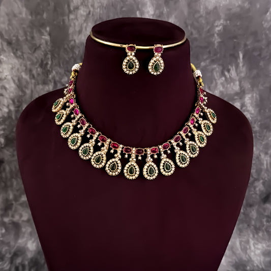 Krupali Temple Necklace Set - Golden & Green