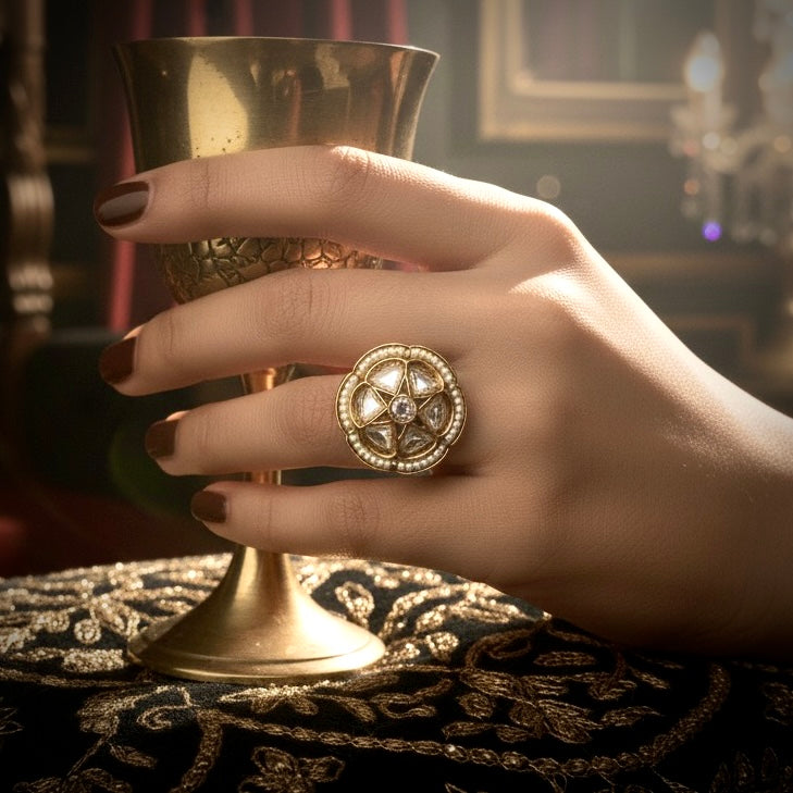Hansika Dabi Kundan Adjustable Golden Ring