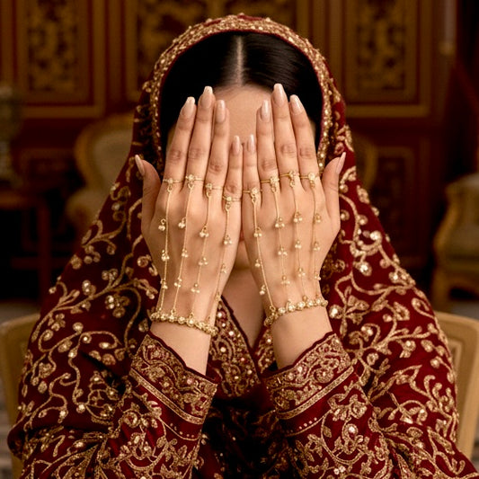 Jahan Adjustable Kashmiri Brass Haathphool (Pair) - Golden