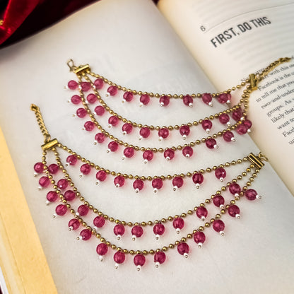 Ishana 3 Layer Pearl Detachable Earchains - Wine